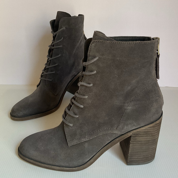 Dolce Vita Suede Lace-Up Booties Women’s 10M Block Heel Gray Ankle Boots New - Picture 2 of 9